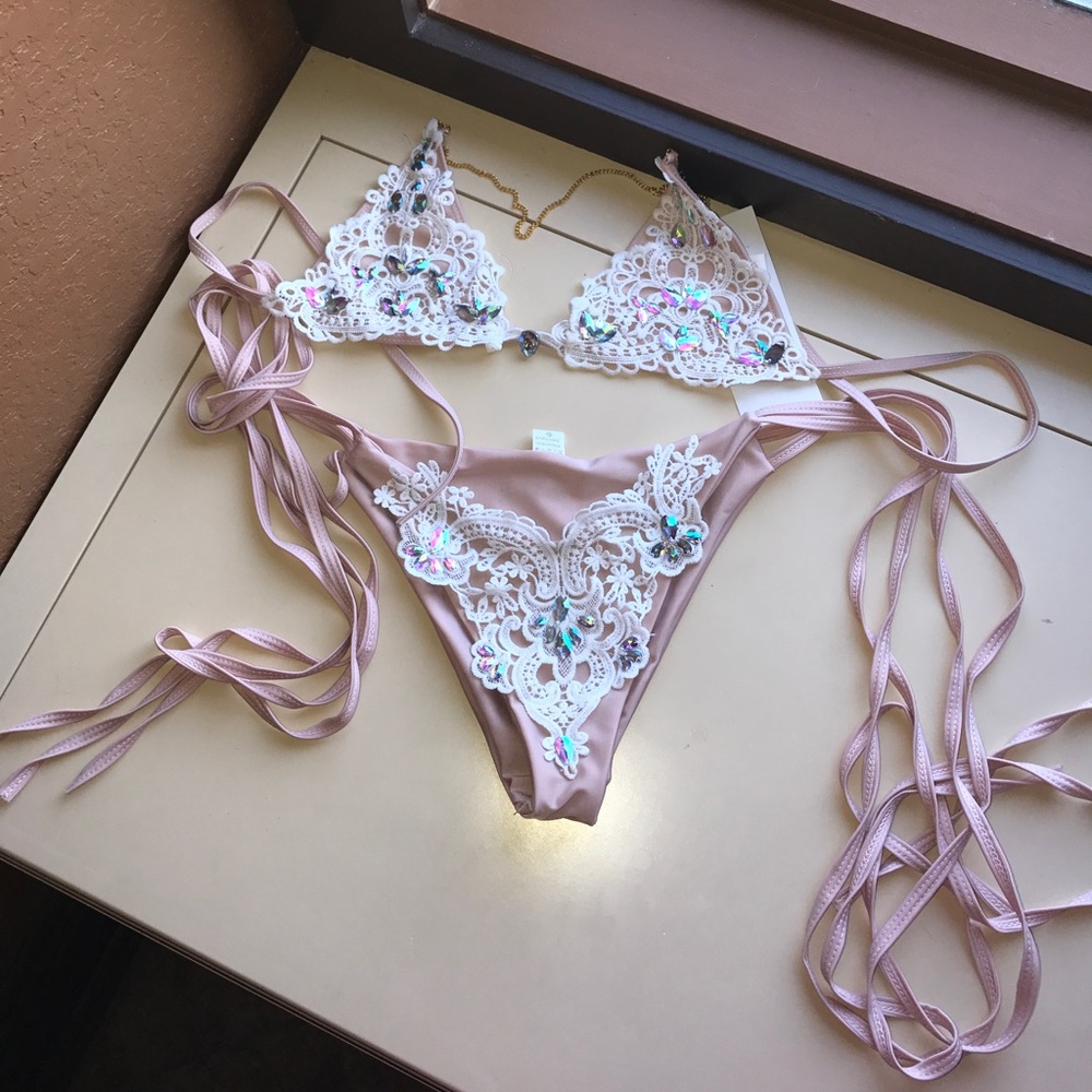 Beautiful rhinestone lace bikini
